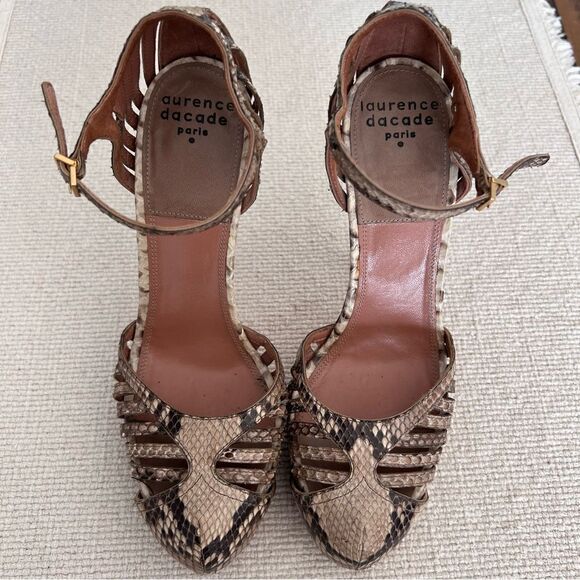 LAURENCE DECADE Paris Snakeskin Leather Platform Ankle Strap Heels Size 37 - Picture 3 of 9